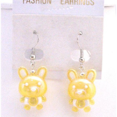 Holiday Earrings Easter Bunny Rabbit Cute Yellow Bunny Earrings