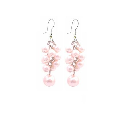 Dance Jewelry Pink Pearls Earrings Grape Bunch Pearls Earrings