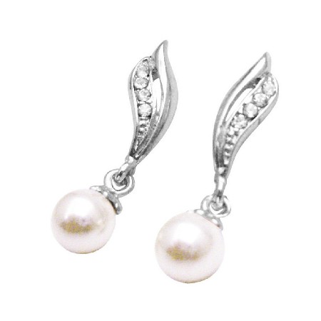 Wedding Earrings Ivory Pearl Decorated Cubic Zircon Stud Earrings