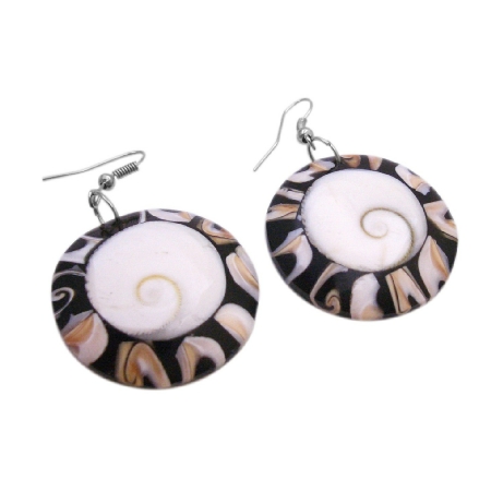 Natural Shell Shiva Eye Round Circle Earrings Christmas Jewelry Gift