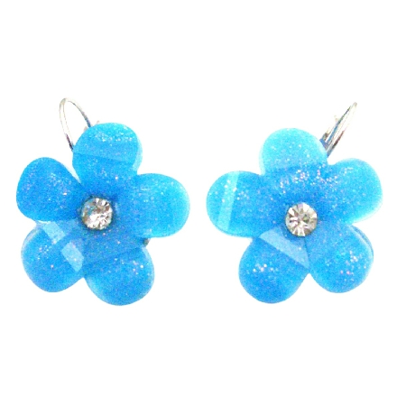 Blue Flower Earrings Summerish Shinning Elegant Dangling Earrings