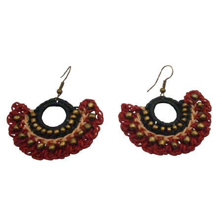 Beautiful Handmade Crocheted Jewelry Black & Red Fashionable Earrings