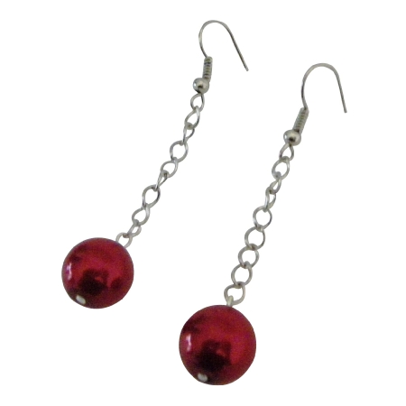 Valentine Christmas Striking Red Pearls Dangling Earrings