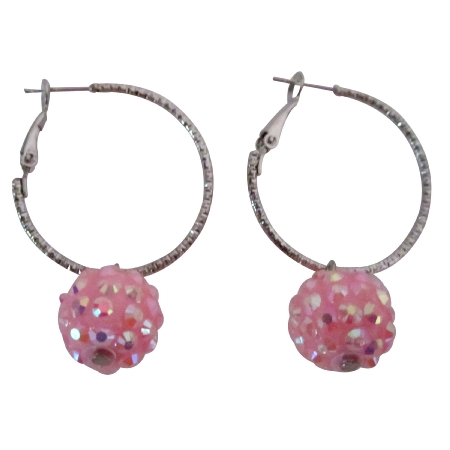 Pink Pave Ball Hoop Earrings Low-Priced Under 5 Jewelry