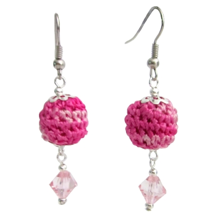 Affordable Fashion Earrings Pink crochet Bead Accented Pink Glass Bead