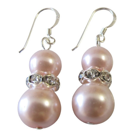Sterling Silver Earrings Rose Pearls Diamante Spacer Jewelry