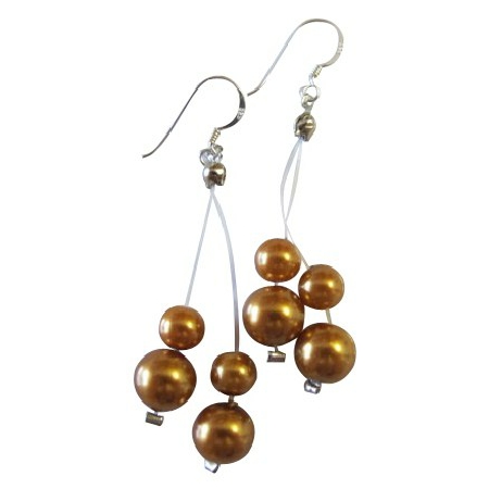 Golden Pearls Illusion Wire Dangling Marble Golden Pearls Earrings