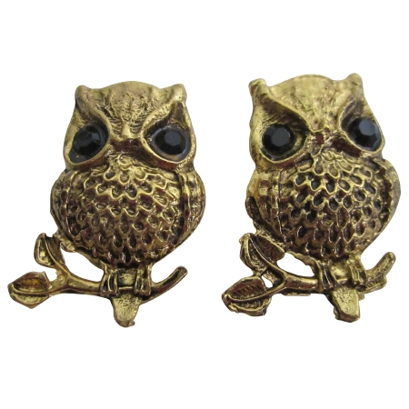 Beautiful Engraved Antique Gold Owl Earrings