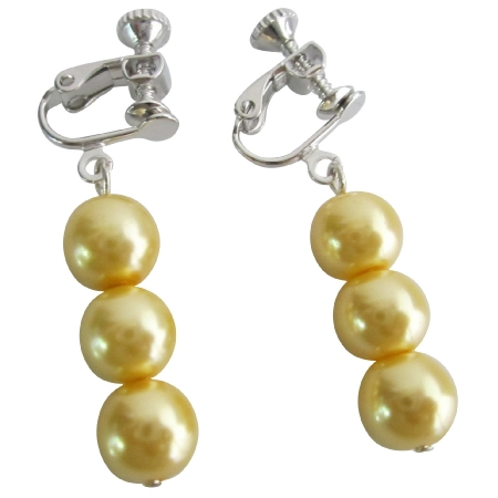 Bridesmaid Yellow Pearls Jewelry Clip On Earrings