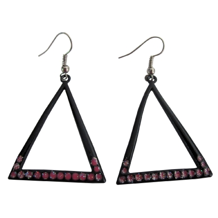 Chandelier Earrings Black Triangular Earrings with Red Cubic Zircon