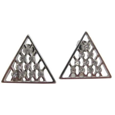 Silver Triangle Stud Earrings Rhinestone Cubic Zirconia Stud Earrings