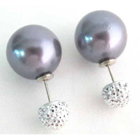 Gorgeous Gift Wedding Gray Pearl Front Back Stud Earrings