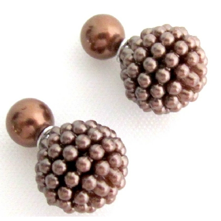 Fashion Double Sided Stud Earrings In Chocolate Brown Color