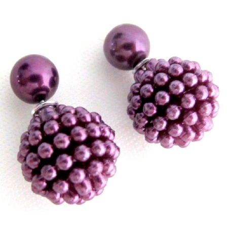 Purple Stud Earrings Double Sided Purple Beaded Post Earrings