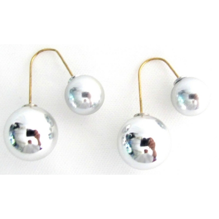 Silver Double Sided Ball Earrings Dangling Parallel