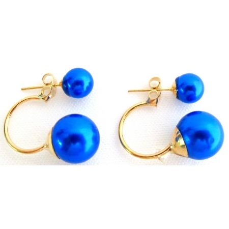 Double Sided Blue Pearl Bridesmaid Wedding Jewelry Bridal Earrings