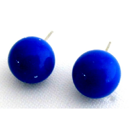 Round Bead Stud Earrings Dark Blue Bead Stud Earrings