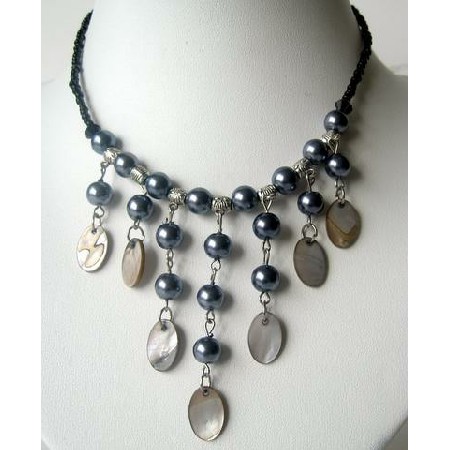 Choker Peral & Shell Cultured Pearls w/ Dangling Shell Necklace