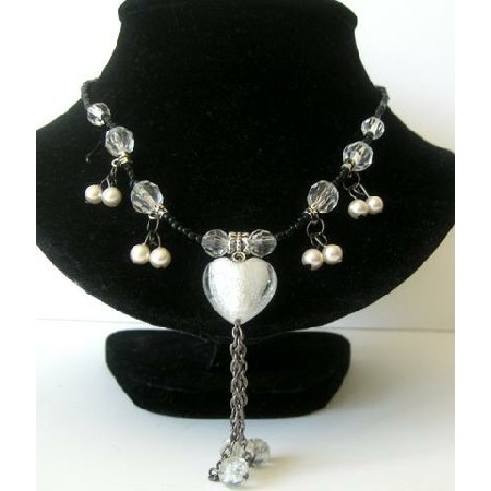 Soothing Dainty White Choker w/ Tassel Dangling Necklace