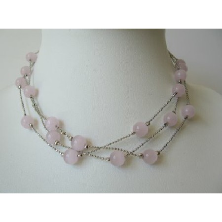 Multi Strands Pink Faceted Beads Necklace Glass Beads Choker