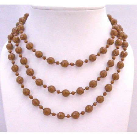 Striking Brown Long Necklace Small Big Beads Long Necklace 54 Inches