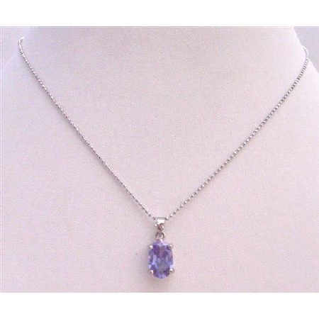 Light Amethyst Cubic Zircon Faceted Pendant Silver Plated Necklace