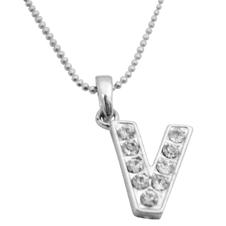Sparkling Alphabet V Pendant Diamante Fully Embedded Cubic Zircon