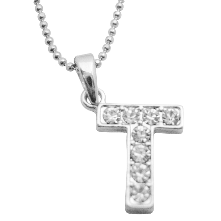 Buy Your Letter Pendant Starting w/ T Fully Embedded Cubic Zircon
