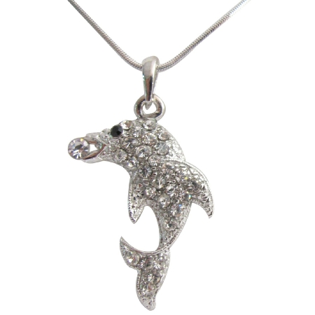 Dolphin Pendant Necklace Sparkling Body with Black Adorable Jewelry