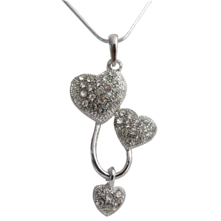 Three Heart Pendant Necklace Dazzling Sparkling Priceless Gift
