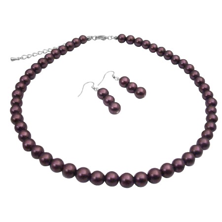 Burgundy Purple Synthetic Pearls Wedding Bridal Jewelry Necklace Set