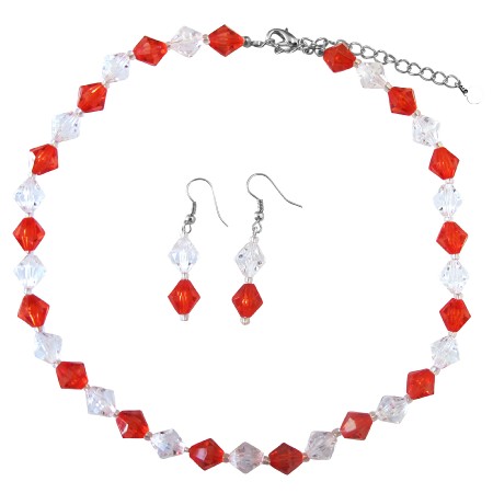 Red & Clear Crystals Cheap Wedding Immitation Crystals Jewelry Set