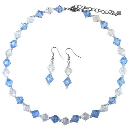 Wedding Bridesmaid Lite Blue Clear Immitation Crystals Jewelry Set