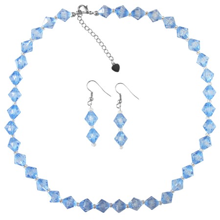 Cheap Wedding Jewelry In Blue Crystals w/ Silver Beads Spacer Set