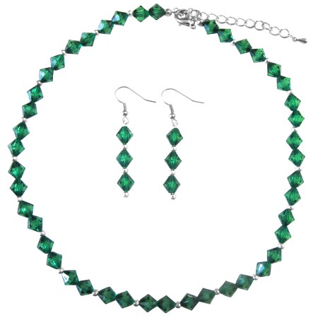Emerald Crystals Under $5 Dollar Bridesmaid Flower Girl Necklace