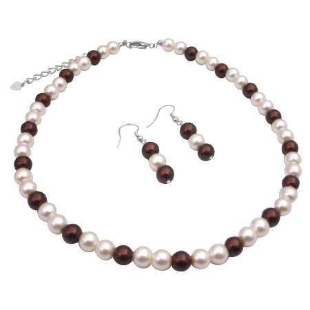Inexpensive Wedding Bridesmaid Jewelry Set Burnt Brown & Ivory Pearls
