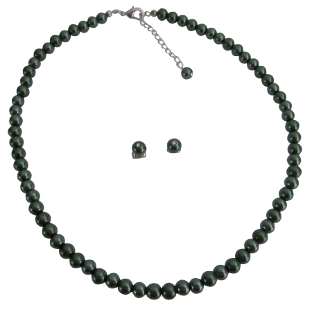 Best Selection Wholesale Prices Dark Green Pearls Jewelry Set