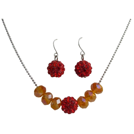 Beautiful Red Pave Ball & Fire Opal Crystals Jewelry Set