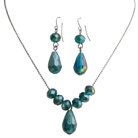 Handcrafted Beaded Crystals Jewelry Indicolite Teardrop Jewelry Gift