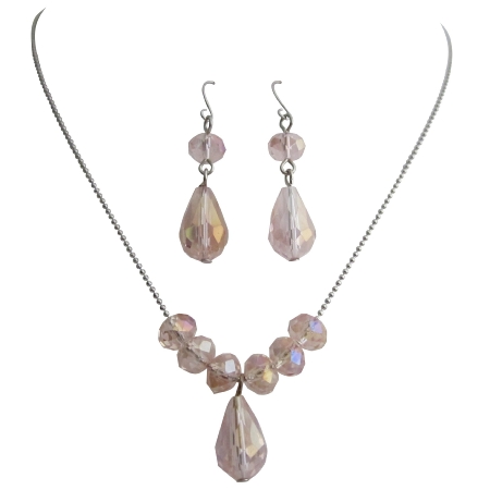 Girl Modern Handmade Beaded Jewelry Peach Crystals Necklace Set