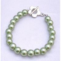 Smooth Dainty New Light Green Pearls Bracelet Jewelry w/ Flower Toggle Clasp 