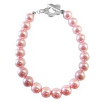 Sexy Pink Pearls Bracelet Jewelry w/ Flower Toggle Clasp 