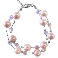 Pink Beautiful Pearls AB Crystals Immitation Bridemaids Fasshionable Double Stranded Bracelet