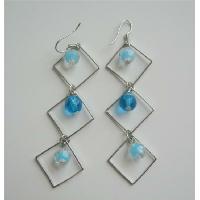 Beautiful Aquamarine Blue Beads Dangling Earrings From Diamond Frame w/ Beads Earrings  