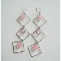 Pretty Pink Beads Dangling Earrings From Diamond Frame w/ Beads Earrings  