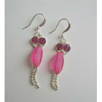 Cute Beautiful Pink Cubic Zircon Sparkling Earrings w/ Dangling Silver Chain Earrings