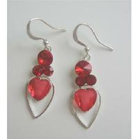 Romantic Earrings Red Heart In Silver Frame Heart Earrings 