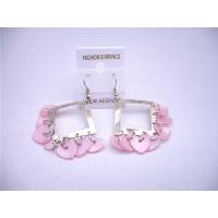 Diamond Frame Chandelier Earrings w/ Pink Heart Dangling Beads Earrings