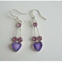Amethyst Cubic Zircon w/ Enamel Heart Silver Frame Earrings 