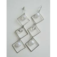 Diamond Frame w/ White Beads Dangling Earrings  
